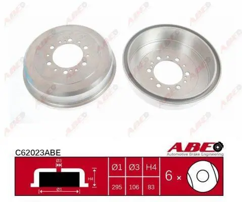 Гальмівний барабан задн TOYOTA 4 RUNNER I, 4 RUNNER II, 4 RUNNER III, DYNA, HIACE III, HIACE IV, HILUX IV, HILUX V, HILUX VI, TOYOACE VW TARO 1.8-3.4 12.82- ABE C62023ABE (фото 1)