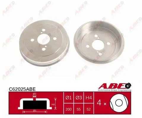 Гальмівний барабан задн TOYOTA BB I, COROLLA, IST, PLATZ, PORTE I, RAUM, WILL CYPHA I, YARIS, YARIS VERSO 1.0-1.8 04.99-01.20 ABE C62025ABE (фото 1)