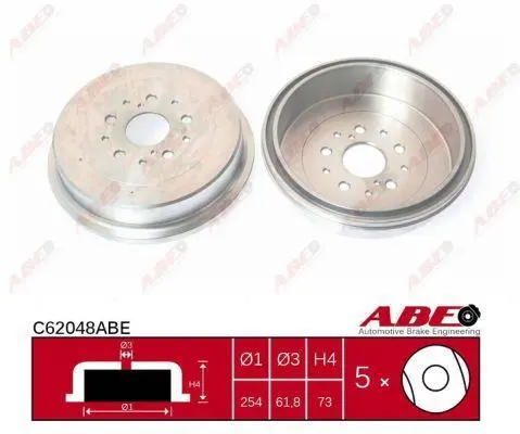 Гальмівний барабан задн TOYOTA HILUX VII, HILUX VIII 2.4D/2.5D/3.0D 02.05- ABE C62048ABE (фото 1)