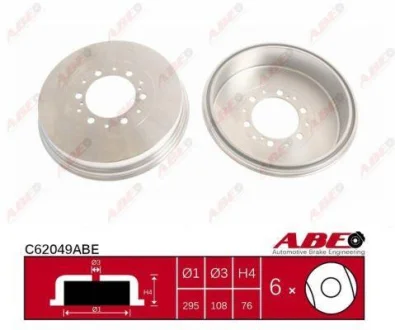 Гальмівний барабан задн TOYOTA FORTUNER, HILUX VI, HILUX VII, HILUX VIII 2.4D-4.0 11.01- ABE C62049ABE