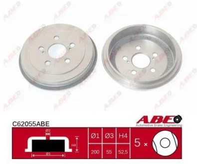 Гальмівний барабан задн TOYOTA ALLION I, CELICA, COROLLA, COROLLA VERSO, OPA, PREMIO 1.5/1.8 08.99-03.09 ABE C62055ABE