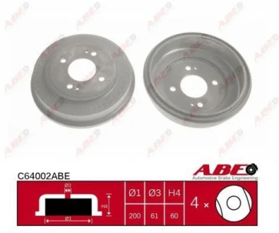 Гальмівний барабан задн HONDA ACCORD III, CIVIC III, CIVIC IV, CIVIC V, CIVIC VI, LOGO, ODYSSEY 1.3-2.3 01.85-09.03 ABE C64002ABE