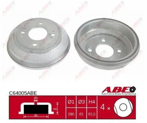 Гальмівний барабан задн HONDA CITY III, CIVIC III, CIVIC IV, CIVIC V, CIVIC VI, CRX I, CRX II, CRX III, DOMANI, INTEGRA ROVER 200 I 1.2-1.6 08.83-08.01 ABE C64005ABE (фото 1)