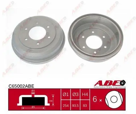 Гальмівний барабан задн MITSUBISHI L 300 / DELICA II, L 300 III, L200, L400, PAJERO I, PAJERO SPORT I 1.6-3.0 03.80- ABE C65002ABE (фото 1)