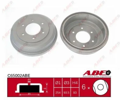 Гальмівний барабан задн MITSUBISHI L 300 / DELICA II, L 300 III, L200, L400, PAJERO I, PAJERO SPORT I 1.6-3.0 03.80- ABE C65002ABE