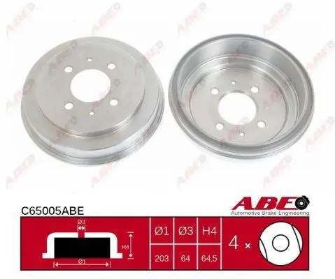 Гальмівний барабан задн MITSUBISHI CARISMA, COLT IV, COLT V, LANCER IV, LANCER V, LANCER VI, MIRAGE IV, MIRAGE V 1.3-2.0D 12.91-06.06 ABE C65005ABE (фото 1)