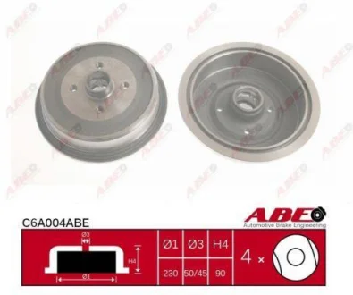 Гальмівний барабан задн AUDI 100 C2, 100 C3, 80 B4, A4 B6 1.6-2.2 03.77-10.05 ABE C6A004ABE