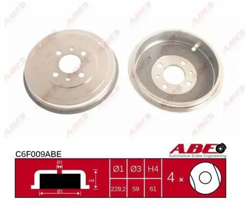 Гальмівний барабан задн ALFA ROMEO 145, 146 FIAT DOBLO, ELBA, FIORINO, GRANDE PUNTO, IDEA, LINEA, MAREA, MULTIPLA, PALIO, QUBO, SIENA, STRADA, TEMPRA, TIPO, UNO LANCIA MUSA 1.1-2.0 07.87- ABE C6F009ABE (фото 1)