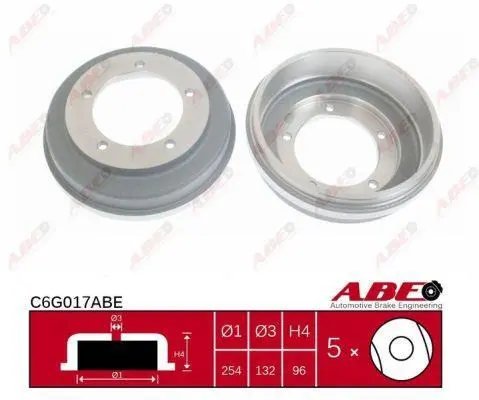 Гальмівний барабан задн FORD TRANSIT, TRANSIT TOURNEO 2.0-2.9 09.88-12.00 ABE C6G017ABE (фото 1)