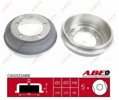 Гальмівний барабан задн FORD TRANSIT, TRANSIT TOURNEO 2.0D-3.2D 01.00-12.14 ABE C6G022ABE