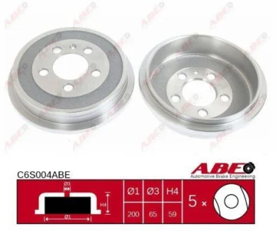 Гальмівний барабан задн AUDI A2 SEAT CORDOBA, IBIZA III, IBIZA IV, IBIZA IV SC, IBIZA IV ST SKODA FABIA I, FABIA I PRAKTIK, FABIA II, FABIA II PRAKTIK, FABIA III 1.0-2.0D 12.95-12.22 ABE C6S004ABE