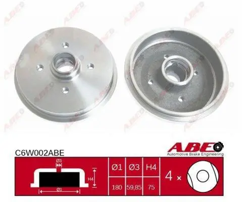 Гальмівний барабан задн AUDI 50, 80 B1, 80 B2, COUPE B2, COUPE B3 SEAT AROSA, CORDOBA, CORDOBA VARIO, IBIZA II, TOLEDO I VW DERBY, GOLF I, GOLF II, JETTA I, JETTA II, LUPO I 0.8-2.2 05.72-07.05 ABE C6W002ABE (фото 1)