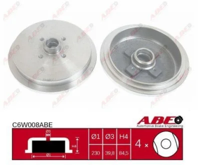 Гальмівний барабан задн VW PASSAT B3/B4 1.6-2.0 02.88-05.97 ABE C6W008ABE