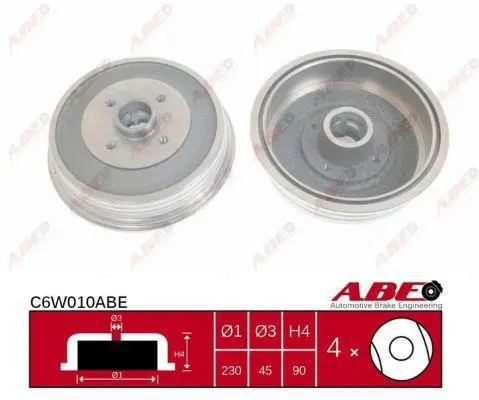Гальмівний барабан задн SEAT INCA VW CADDY, CADDY II 1.4-1.9D 11.95-06.09 ABE C6W010ABE (фото 1)