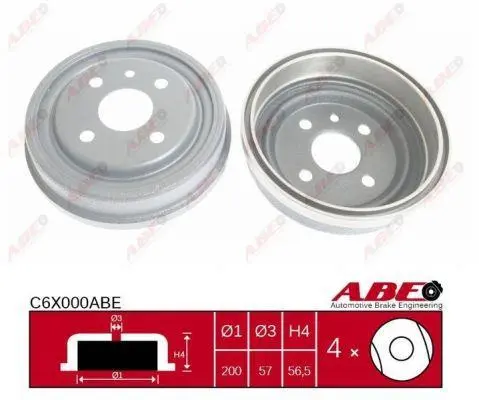 Гальмівний барабан задн OPEL ASTRA F, ASTRA F CLASSIC, KADETT D, KADETT E, KADETT E COMBO 1.2-1.7D 08.79-08.02 ABE C6X000ABE (фото 1)