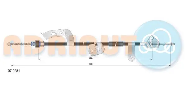 Трос стояночного гальма задн лів (1485мм/1486мм) CITROEN C1 PEUGEOT 107 TOYOTA AYGO 1.0/1.4D 06.05-09.14 ADRIAUTO 07.0281 (фото 1)