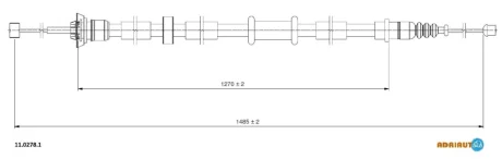 Трос стояночного гальма задн лів (1485мм/1485мм) FIAT PANDA 1.2/1.3D 09.04- ADRIAUTO 11.0278.1