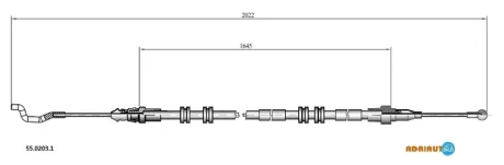 Трос стояночного гальма задн лів/прав (2022мм/1645мм) VW MULTIVAN T5, TRANSPORTER T5 1.9D-3.2 04.03-08.15 ADRIAUTO 55.0203.1