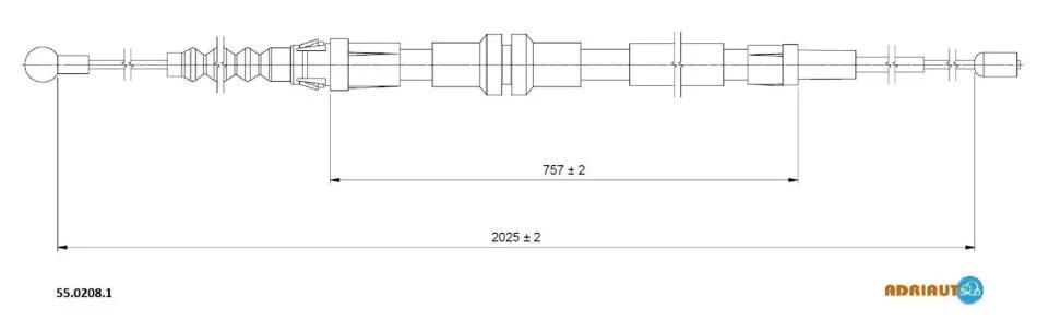 Трос стояночного гальма задн лів/прав (2050мм/755мм) VW CADDY III 1.2-2.0D 03.04-05.15 ADRIAUTO 55.0208.1 (фото 1)