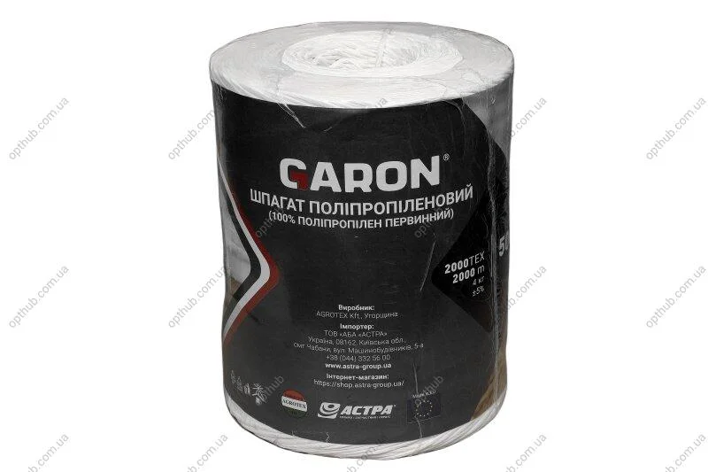 Шпагат поліпропіленовий білий GARON 2000 tex 500 м/кг 2500 м 1 шт=5 кг (Agrotex) Agrotex-kft ШПАГАТ 500 (фото 1)