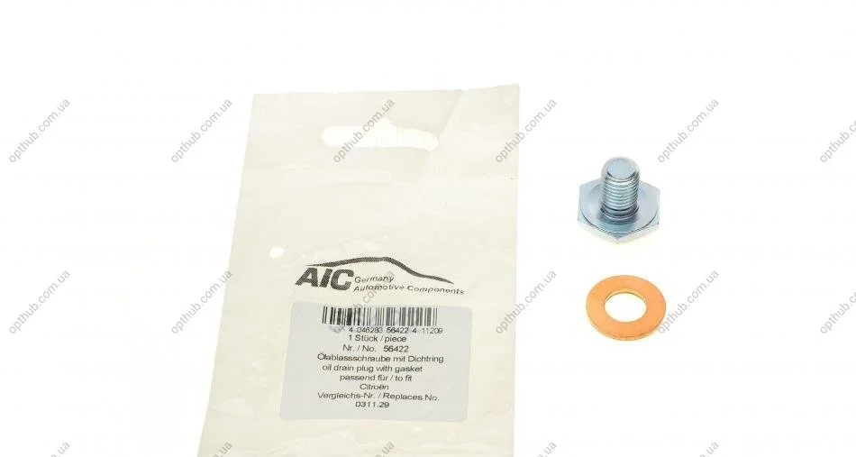 Болт зливу оливи + шайба Citroen Berlingo/Peugeot Partner 1.6HDI/1.9D/2.0HDI 98- (M10x1,25) (opt-om) AIC 56422 (фото 1)