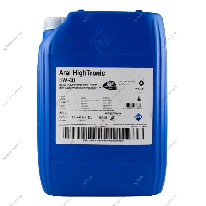Масло моторное Aral High Tronic 5W-40, 20л.. ARAL 1505B1 (фото 1)