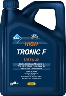 Масла моторные HighTronic F 5W-30 4л HIGHTRONIC F 5W-30 4X4L ARAL 5W30 HI TR F 4L