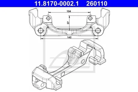 Скоба, супорт гальма передн DACIA DOKKER, DUSTER, LODGY RENAULT ARKANA I, CAPTUR I, DUSTER, FLUENCE, GRAND SCENIC III, KAPTUR, LODGY, MEGANE, MEGANE III, SCENIC III 1.0-Electric 11.08- ATE 11.8170-0002.1