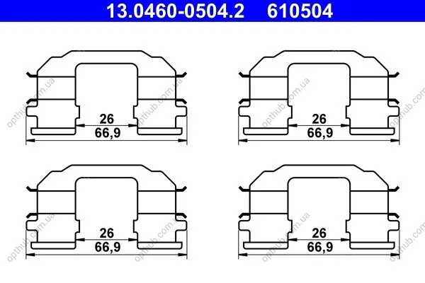 Монтажный к-кт тормозных колодок ATE 13-0460-0504-2-02 (фото 1)