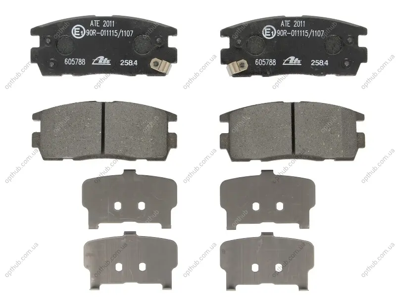 Комплект гальмівних колодок задн (з шумопоглинаючою пластиною), CHEVROLET CAPTIVA, EQUINOX HYUNDAI TERRACAN OPEL ANTARA A, KADETT A 1.0-3.5 09.62- ATE 13.0460-5788.2 (фото 1)