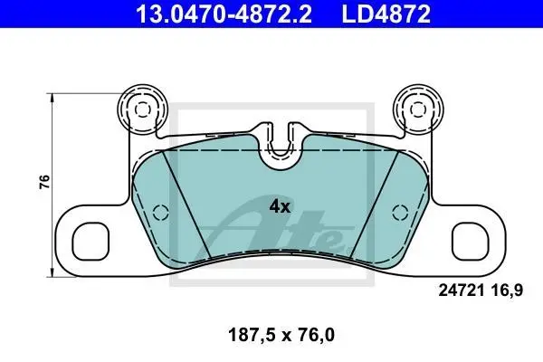 Керамічні гальмівні колодки задн, PORSCHE 911, 911 TARGA, BOXSTER SPYDER, CAYENNE VW TOUAREG 2.9-4.0 01.10- ATE 13.0470-4872.2 (фото 1)