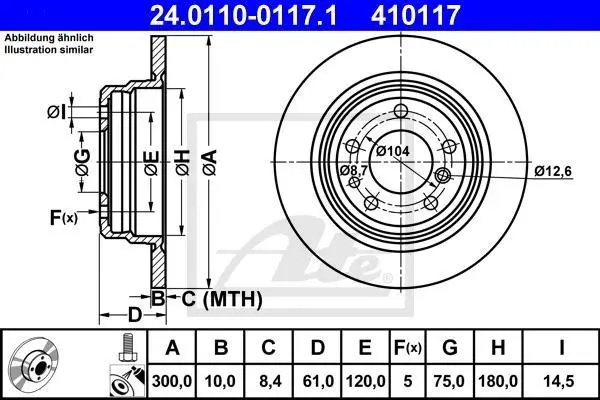 Диск гальмівний задн лів/прав BMW 5 (E34) 1.8-3.6 06.87-07.96 ATE 24.0110-0117.1 (фото 1)