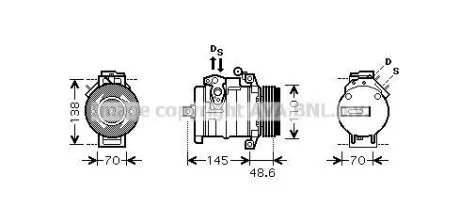 Компресор кондиціонера BMW X5 E53 (00-)/LR Range Rover (02-) 3.0 Tdi AVA AVA COOLING BWAK334
