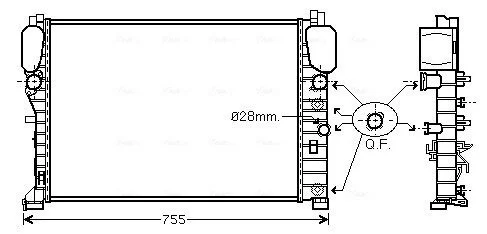 Радіатор охолодження двигуна MB E211 200 komp 220-270 CDI MT/AT AC+/- AVA AVA COOLING MSA2394 (фото 1)