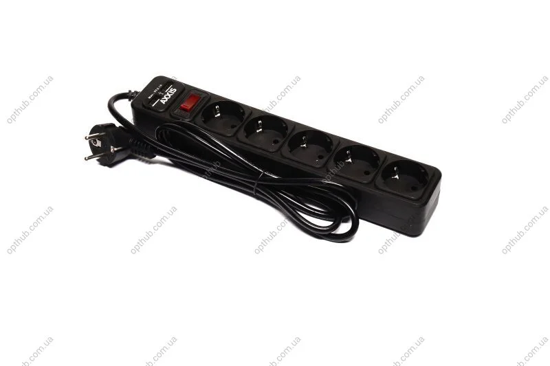 Мережевий фільтр, подовжувач з USB2 Optima Base 5 1,5m BLACK провід 3*0,75мм2 Axxis Ax-1264 (фото 1)