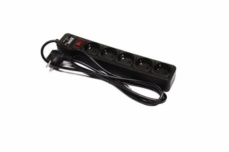 Сетевой фильтр, удлинитель с USB2 Optima Base 5 1,8m BLACK провод 3*0,75мм2 Axxis Ax-1266