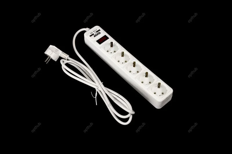 Сетевой фильтр, удлинитель с USB2 Optima Base 5 1,8m WHITE провод 3*0,75мм2 Axxis Ax-1267 (фото 1)