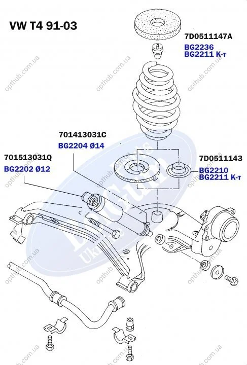 Комплект проставок задньої пружини (верх низ), VW T4, 91-03 BELGUM PARTS BG2211 (фото 1)