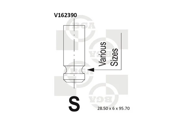 Клапан двигуна IN HYUNDAI D3EA/D4EA 28.5X6X95.7 -ua BGA V162390 (фото 1)