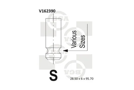 Клапан двигателя IN HYUNDAI D3EA/D4EA 28.5X6X95.7 BGA V162390