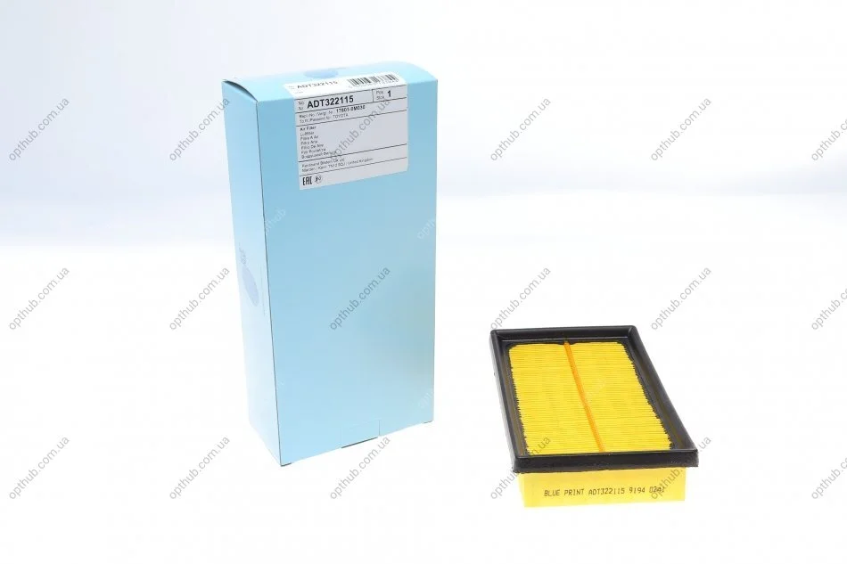 Фільтр повітряний Citroen C1 II/Peugeot 108/Toyota Aygo/C-HR/Prius/Yaris 1.0/1.5H/1.8H 10- UA63 BLUE PRINT ADT322115 (фото 1)