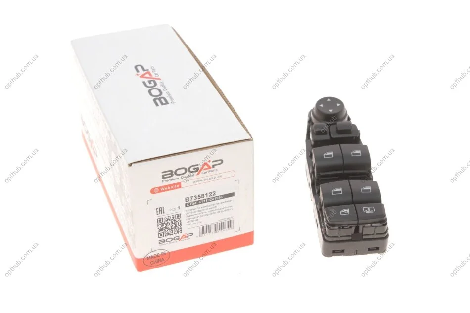 Кнопка склопідіймача (L) BMW 5 (F10) 11-16 B47/N20/N47/N52/N53/N55/N57/S63 (блок) (opt-om) BOGAP B7358122 (фото 1)