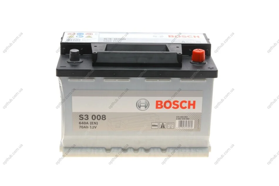 Акумулятор 70Ah-12v (S3008) (278x175x190),R,EN640 0092S30080 BOSCH 0 092 S30 080 (фото 1)