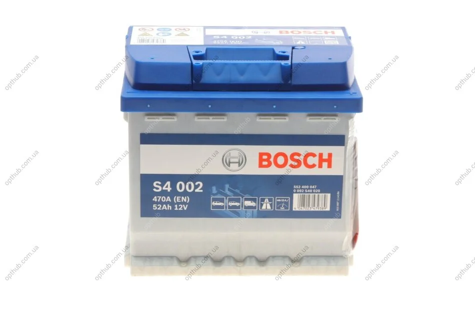Акумулятор 52Ah-12v (S4002) (207x175x190),R,EN470 0092S40020 BOSCH 0 092 S40 020 (фото 1)