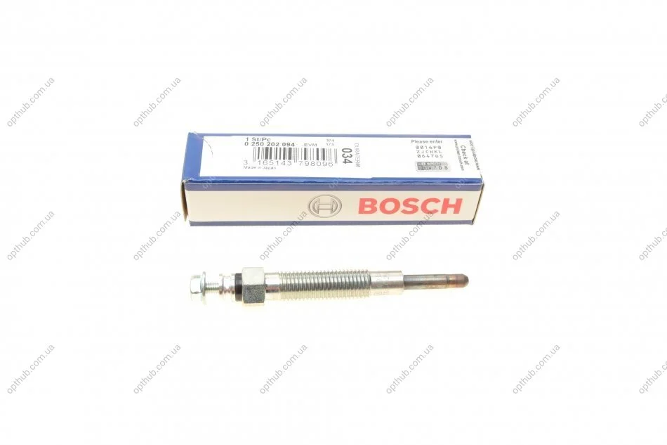 Свічка розжарювання GLP034 MITSUBISHI L200, HYUNDAI H-1 2.5 84-07 (вир-во) BOSCH 0 250 202 094 (фото 1)