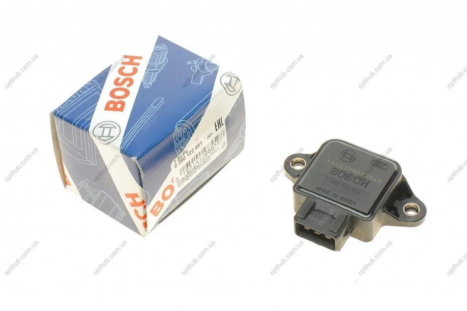 Датчик положения заслонки дроссельной Chevrolet/Citroen/Fiat/Gaz/Kia/Opel/Peugeot/Uaz (потен. 0 280 122 001 UA63 BOSCH 0280122001 (фото 1)