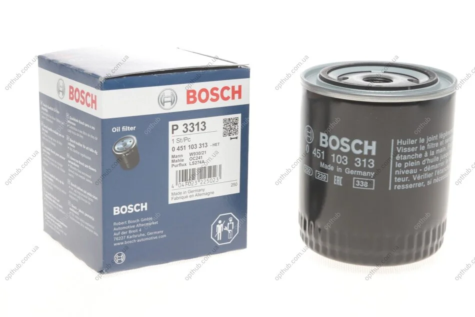 Фільтр масляний двигуна AUDI, SKODA, VW (вир-во Bosch) BOSCH 0 451 103 313 (фото 1)