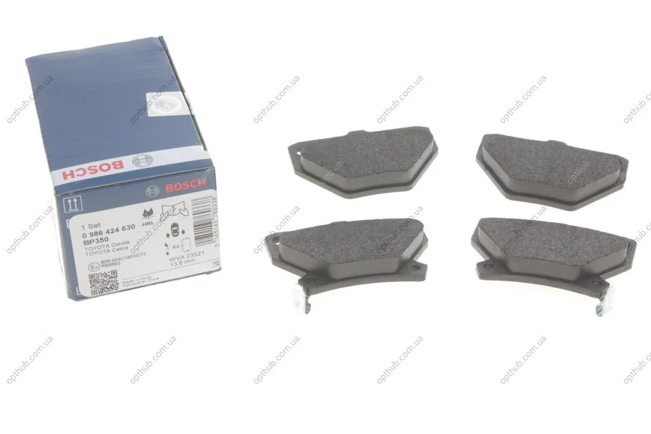Колодки гальмівні (задні) Toyota Corolla 01-08/Camry 82-86/Yaris/Celica 99-05 (Akebono) UA63 BOSCH 0 986 424 630 (фото 1)