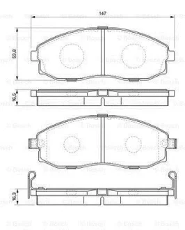 Комплект гальмівних колодок передн, HYUNDAI H-1, H-1 / STAREX, H100, PORTER 2.4/2.5D/2.6D 06.97- BOSCH 0986424670
