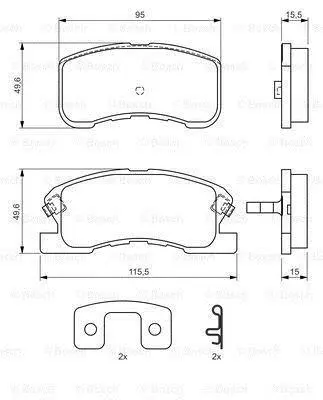 Комплект гальмівних колодок передн, DAIHATSU MOVE, SIRION, YRV TOYOTA DUET 1.0/1.3 04.98- BOSCH 0986424697 (фото 1)